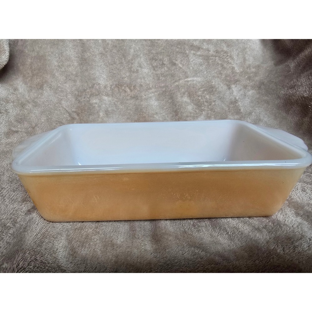 Vintage Fire-King Peach Lustre Loaf Pan Anchor Hocking Milk Glass Bakeware USA